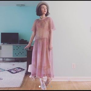 deco 20s-30s pastel floral silk chiffon dress